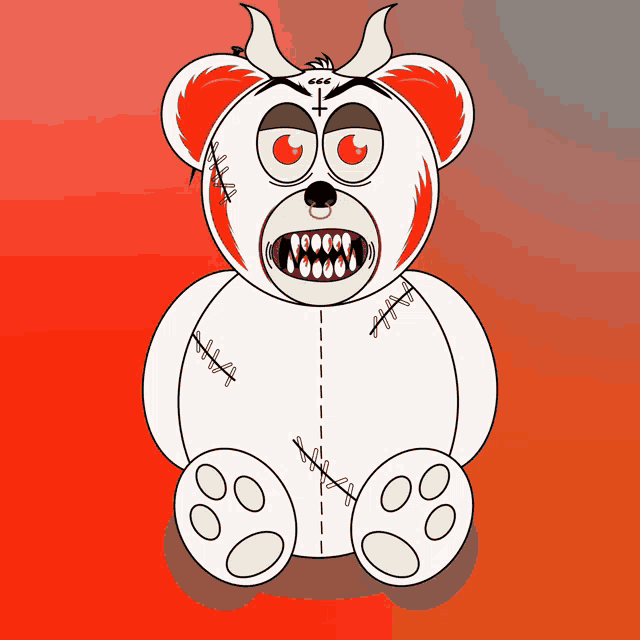 a cartoon drawing of a teddy bear with horns on its head