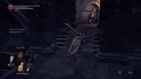 a video game is being played with a sword and shield