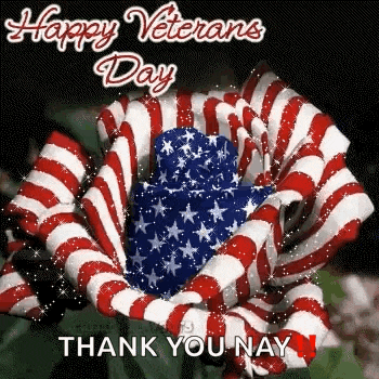a happy veterans day thank you greeting card with a rose wrapped in american flags .