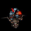 a monster is riding a bat with red eyes