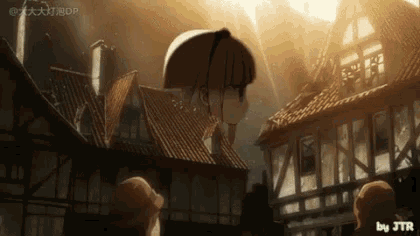 a group of people are standing in front of a row of buildings with the sun shining through the windows .