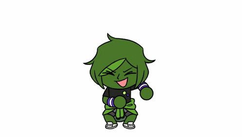 a cartoon of a girl with green hair and a black shirt is dancing .