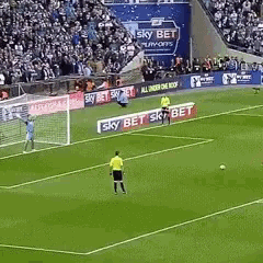 a soccer field with a sky bet banner on the sidelines