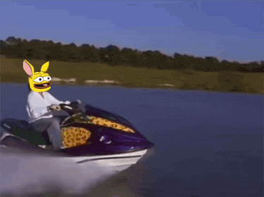 a cartoon of a man riding a jet ski