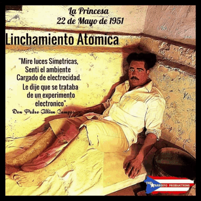 a poster of a man laying on a bed with a quote in spanish