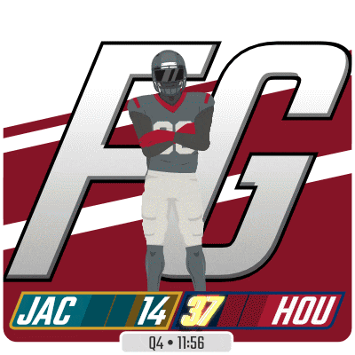 a football player is standing in front of a large letter fg
