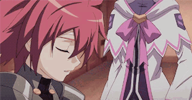 a girl with red hair is sleeping next to a girl with white hair