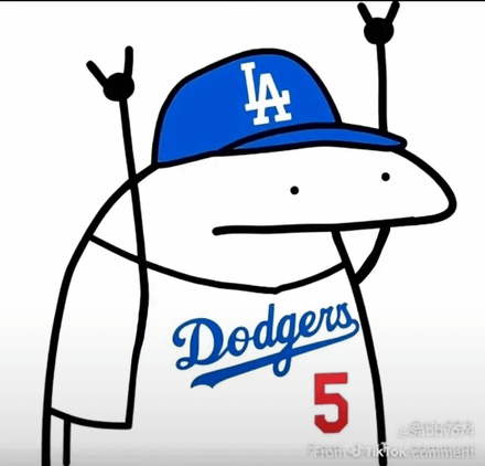 a cartoon character wearing a dodgers jersey