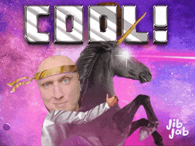 a man is riding on the back of a unicorn with the words cool written on it