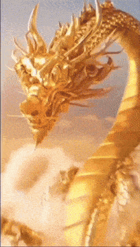 a golden dragon is flying through the air