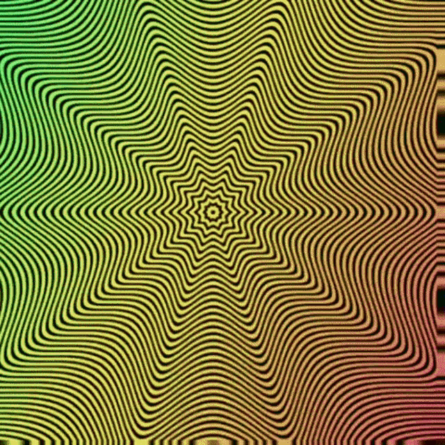 a colorful optical illusion with a star shaped pattern on a rainbow background