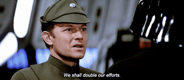 a man in a military uniform has the words we shall double our efforts below him