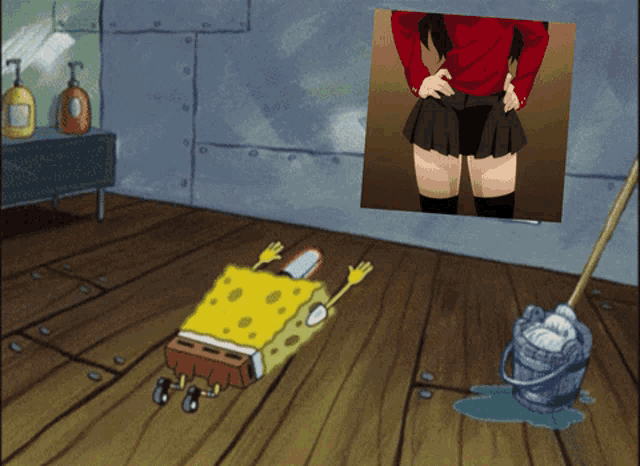 a cartoon of spongebob and a picture of a girl
