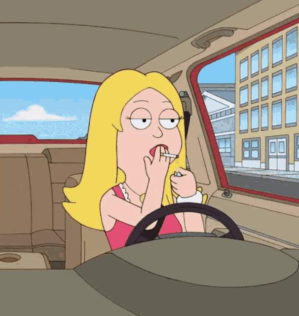 a cartoon character is smoking a cigarette while driving a car