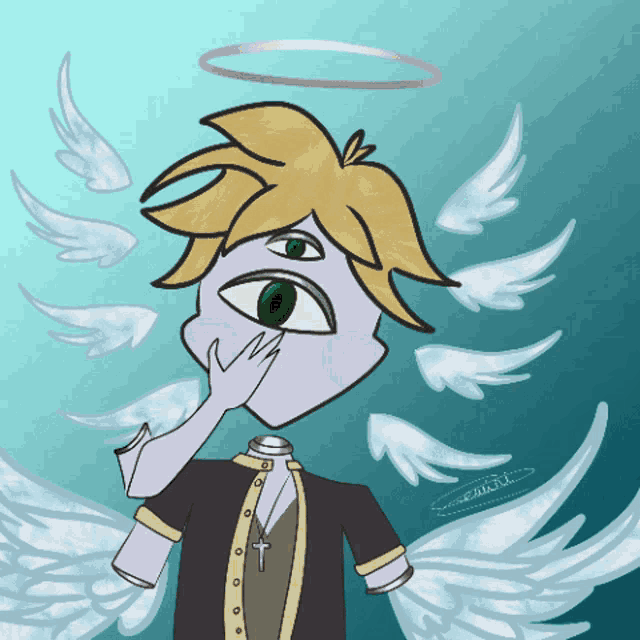 a drawing of a person with wings and a halo on their head with the name sweetheart on the bottom