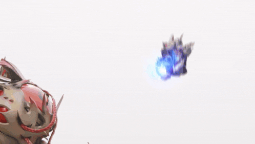 a purple and blue lightning bolt is being thrown at a robot
