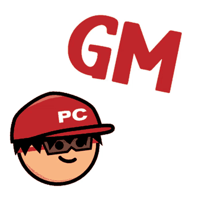 a cartoon character with a red hat that says pc
