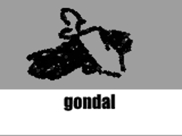 a black and white drawing of a person with the word gondal below it