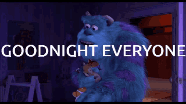 a purple room with the words " goodnight everyone " on the bottom