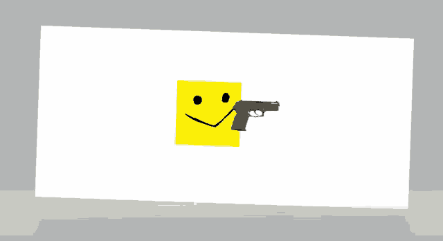 a yellow smiley face with a gun pointing to it