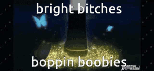 a picture of a person with the words bright bitches boppin boobies