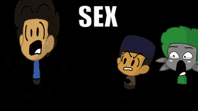 a group of cartoon characters with the word sex in white