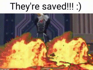 a cartoon of a man standing in front of a large explosion with the words they 're saved !!!