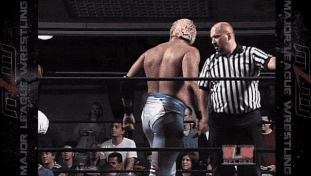 two men in a wrestling ring with the words major league wrestling