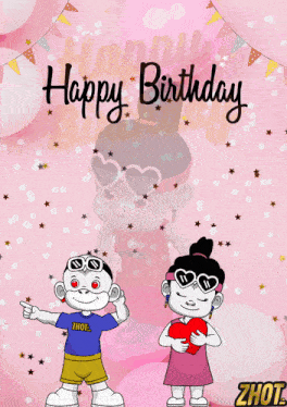a happy birthday card with a boy and a girl on it