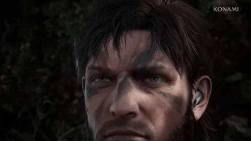 a man looking through binoculars with konami written on the bottom right