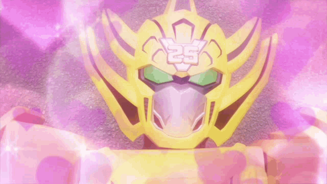 a yellow robot has the number 25 on its head