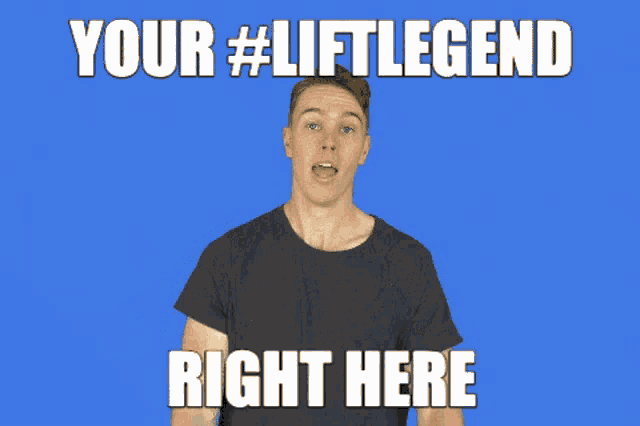 a man in a black shirt holds up his arms with the caption " your #liftlegend right here " above him