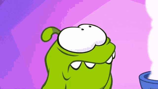 a cartoon of a green monster with a white head