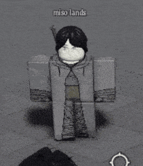 a roblox character with a sword in his hand is standing on a gray surface .