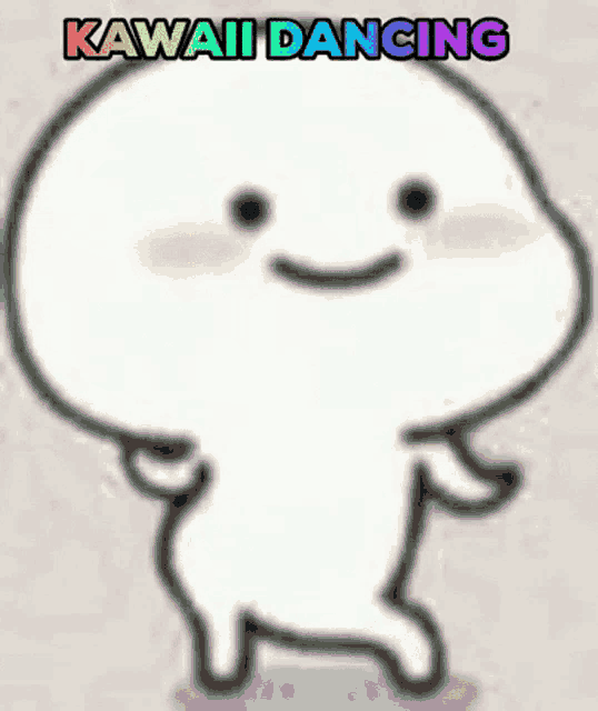 a cartoon character is dancing with the words `` kawaii dancing '' written above him .