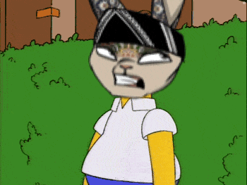a cartoon character with bunny ears and a bandana