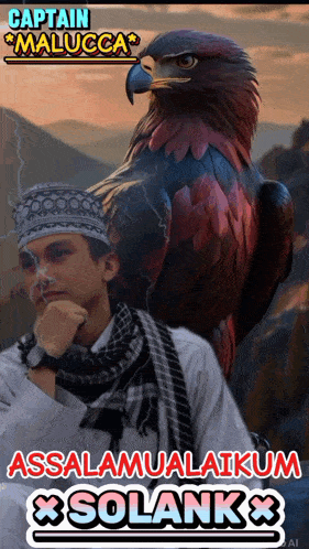 a man smoking a cigarette next to an eagle that says captain malucca on it