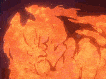 a close up of a person 's face surrounded by fire .