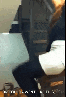 a woman is sitting on a stool with the words or coulda went like this lol