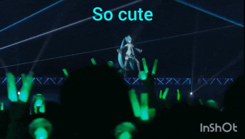 a video of hatsune miku dancing with the words so cute below her
