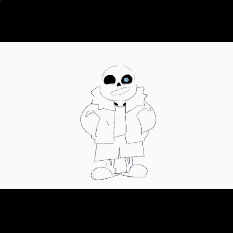 a cartoon of sans standing in a room with a pile of bones .