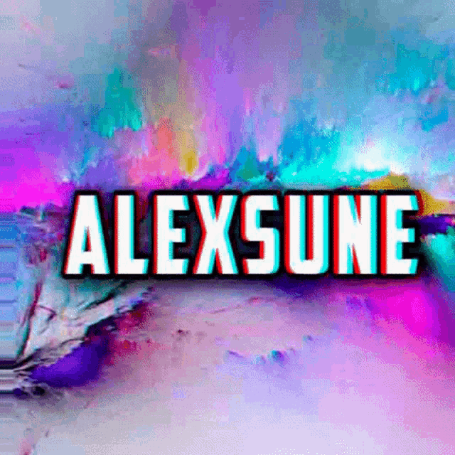 the name alexsune is displayed on a colorful background .