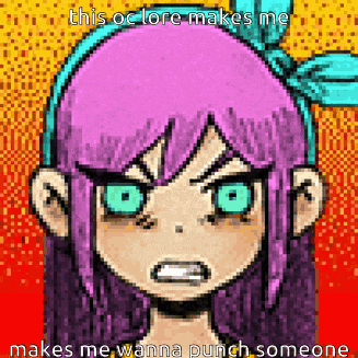 a pixel art of a girl with pink hair and blue eyes