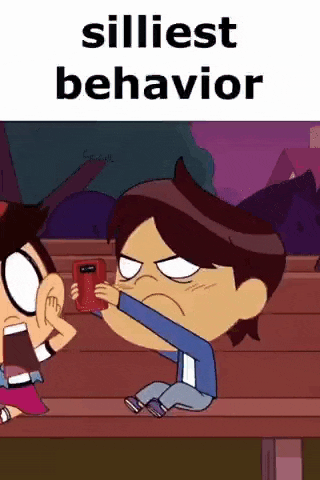 a cartoon of a boy taking a picture of another boy 's face with a cell phone .