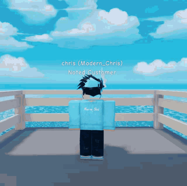 chris ( modern chris ) noted customer is standing on a pier overlooking the ocean