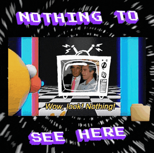 a poster that says nothing to see here with two men in front of a television