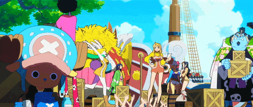 a group of cartoon characters are standing in front of a building with a cross on it