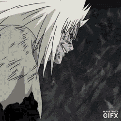 a black and white animated gif of a man with white hair