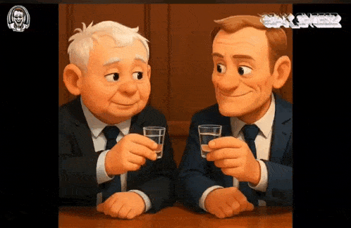 a cartoon of two men toasting with shot glasses with a watermark that says ' gazprom ' on it