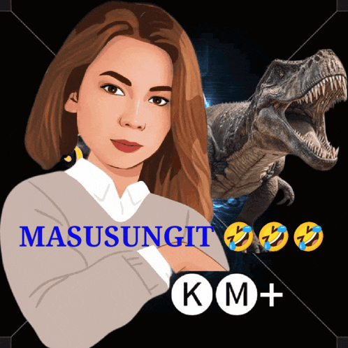 a picture of a woman and a dinosaur with the words masusungit km+